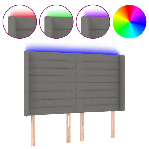 Cabecero con LED de tela gris oscuro 147x16x118/128 cm M 2