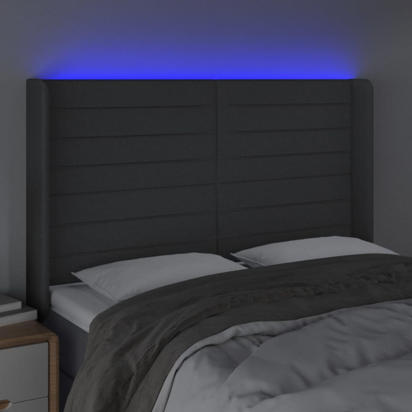 Cabecero con LED de tela gris oscuro 147x16x118/128 cm M 4