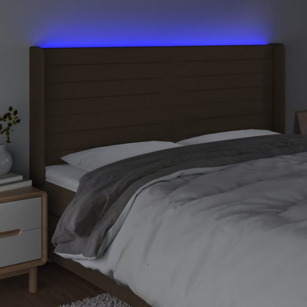Cabecero con LED de tela marrón oscuro 203x16x118/128 cm M 4