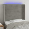 Cabeceira cama c/ luzes LED veludo 83x16x118/128 cm cinza-claro 1