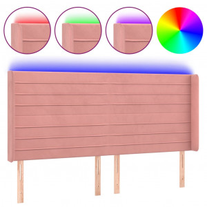 Cabeceira de cama c/ luzes LED veludo 203x16x118/128 cm rosa H