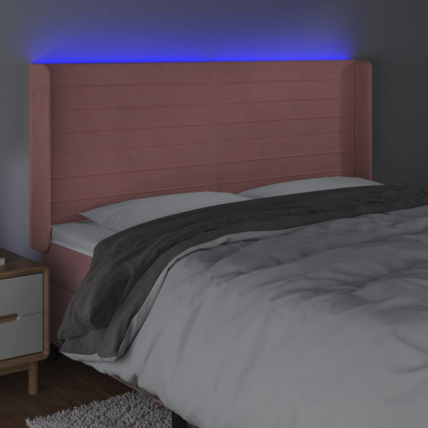 Cabeceira de cama c/ luzes LED veludo 203x16x118/128 cm rosa M 4