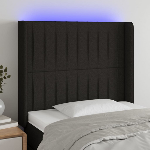Cabecero con LED de tela negro 83x16x118/128 cm D