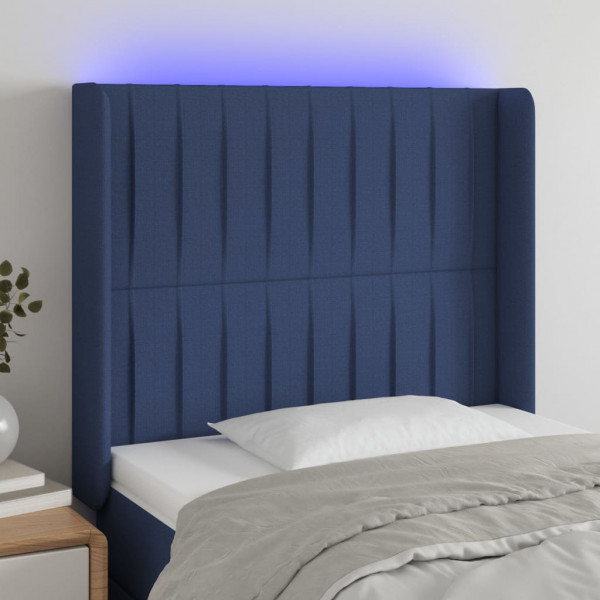 Cabecero con LED de tela azul 83x16x118/128 cm D