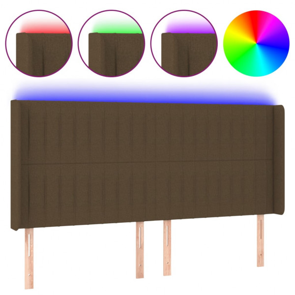 Cabeceira de cama c/ luzes LED tecido 163x16x118/128cm castanho M 2