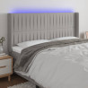 Cabeceira cama c/ luzes LED tecido 203x16x118/128cm cinza-claro 1
