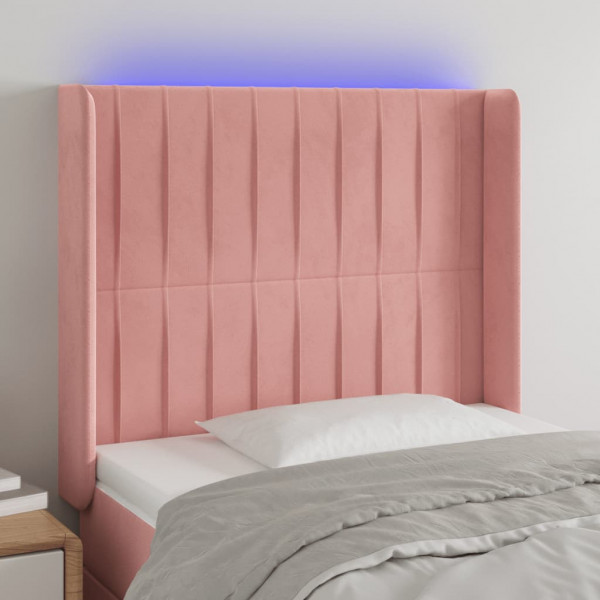 Cabecero con LED de terciopelo rosa 83x16x118/128 cm D