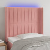 Cabecero con LED de terciopelo rosa 83x16x118/128 cm 1
