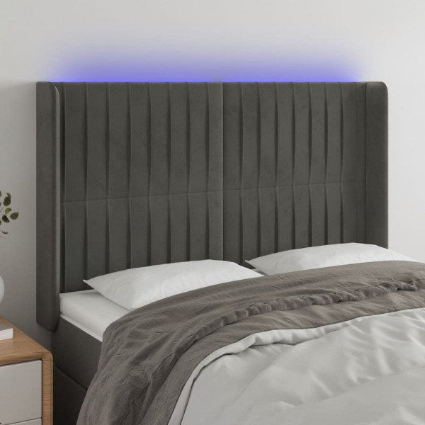 Cabecero con LED de terciopelo gris oscuro 147x16x118/128 cm D