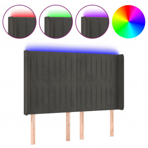Cabeceira de cama c/ LED veludo 147x16x118/128 cm cinza-escuro H