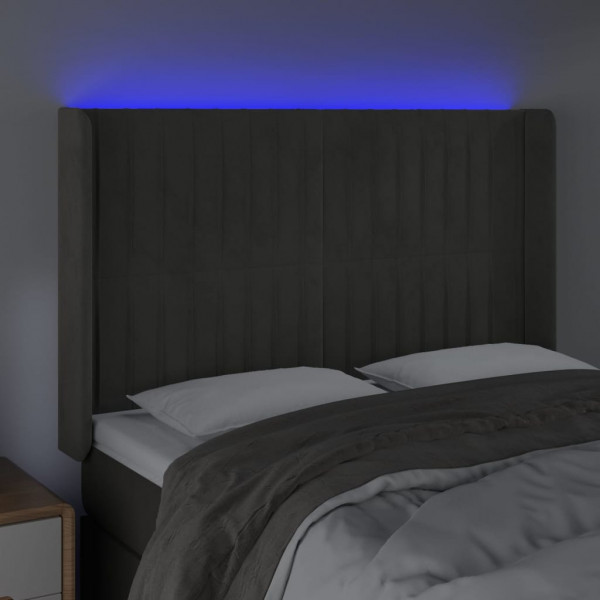 Cabecero con LED de terciopelo gris oscuro 147x16x118/128 cm M 4