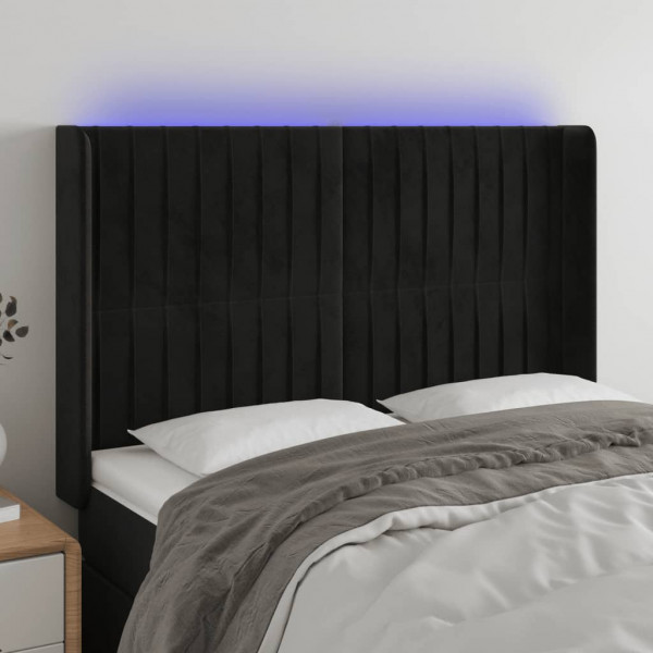 Cabecero con LED de terciopelo negro 147x16x118/128 cm D