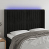 Cabeceira de cama c/ luzes LED veludo 147x16x118/128 cm preto 1