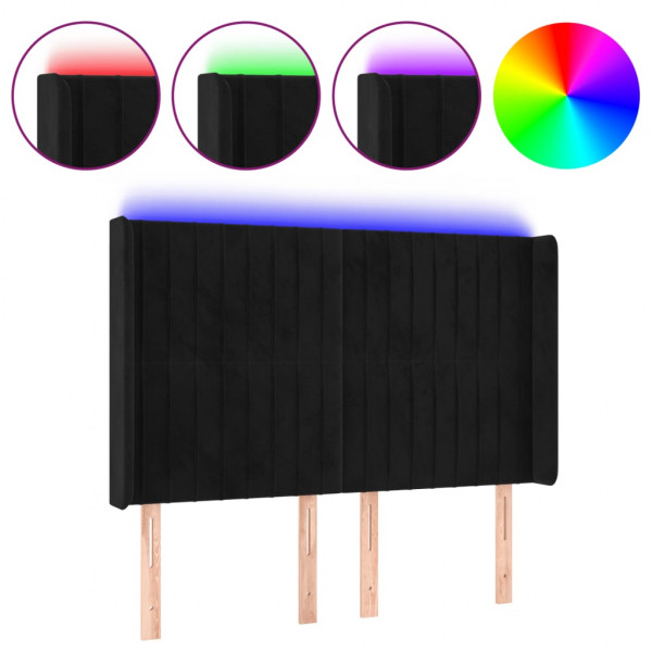 Cabecero con LED de terciopelo negro 147x16x118/128 cm M 2
