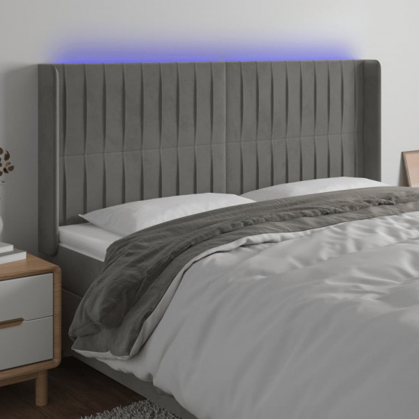 Cabecero con LED de terciopelo gris claro 183x16x118/128 cm D