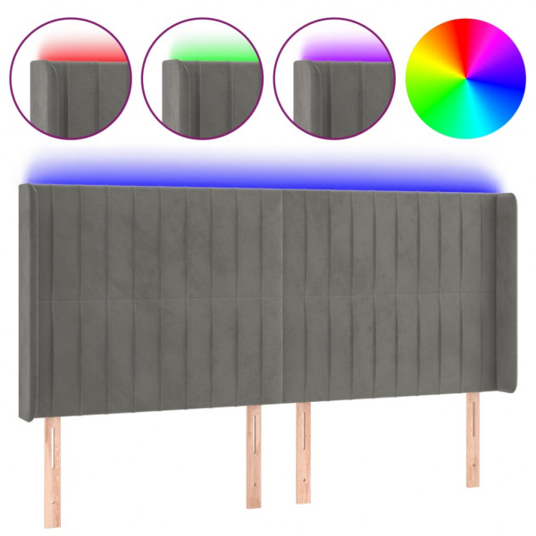 Cabecero con LED de terciopelo gris claro 183x16x118/128 cm M 2