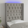 Cabeceira cama c/ luzes LED tecido 83x16x118/128 cm cinza-claro 1