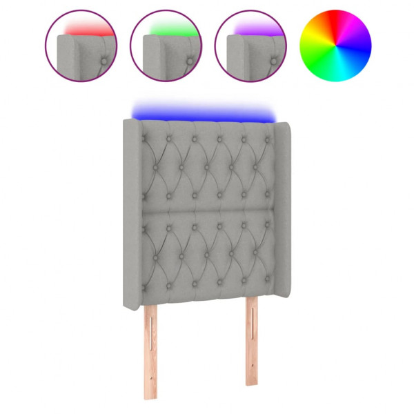 Cabecero con LED de tela gris claro 83x16x118/128 cm M 2