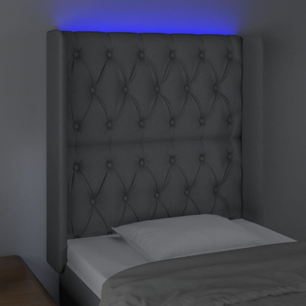 Cabeceira cama c/ luzes LED tecido 83x16x118/128 cm cinza-claro M 4