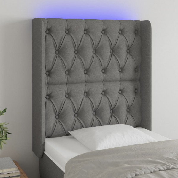 Cabecero con LED de tela gris oscuro 83x16x118/128 cm D