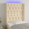 Cabeceira de cama c/ luzes LED tecido 83x16x118/128cm cor creme 1