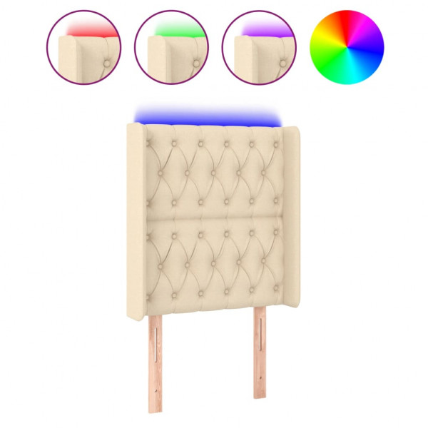 Cabecero con LED de tela color crema 83x16x118/128 cm M 2