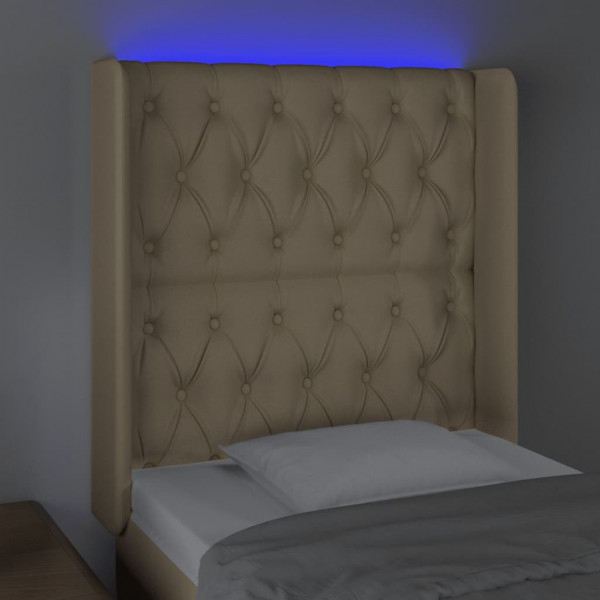 Cabeceira de cama c/ luzes LED tecido 83x16x118/128cm cor creme M 4