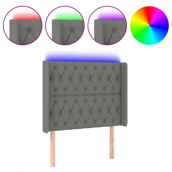 Cabecero con LED de tela gris oscuro 93x16x118/128 cm M 2