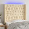 Cabeceira de cama c/ luzes LED tecido 93x16x118/128cm cor creme 1