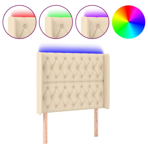 Cabecero con LED de tela color crema 93x16x118/128 cm M 2