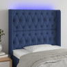Cabeceira de cama c/ luzes LED tecido 103x16x118/128 cm azul 1