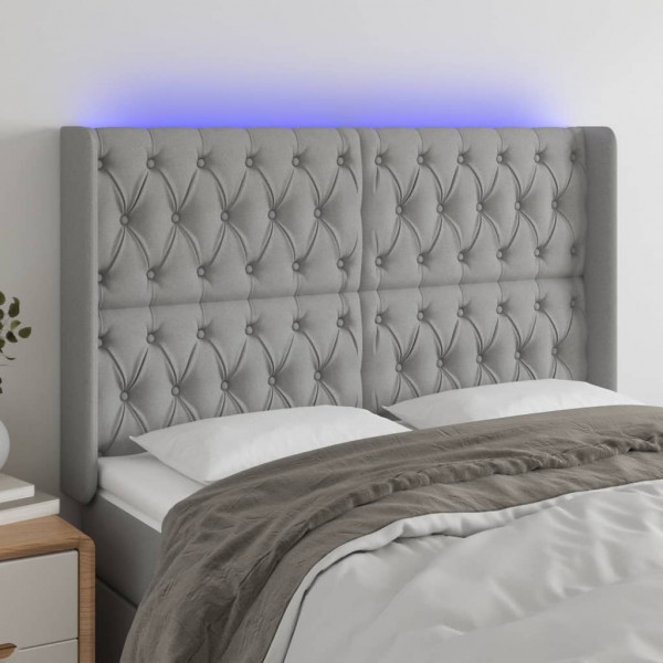 Cabecero con LED de tela gris claro 163x16x118/128 cm D