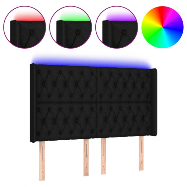 Cabecero con LED de tela negro 163x16x118/128 cm M 2
