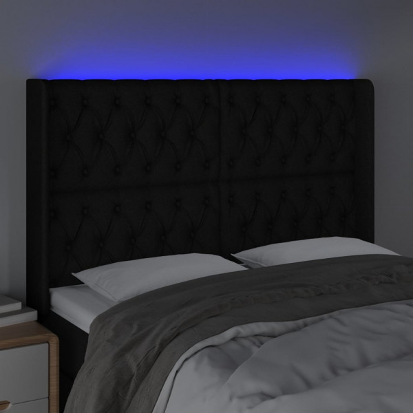 Cabeceira de cama c/ luzes LED tecido 163x16x118/128 cm preto M 4