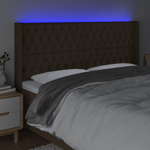 Cabeceira de cama c/ luzes LED tecido 203x16x118/128cm castanho M 4