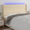 Cabeceira cama c/ luzes LED tecido 203x16x118/128 cm cor creme 1