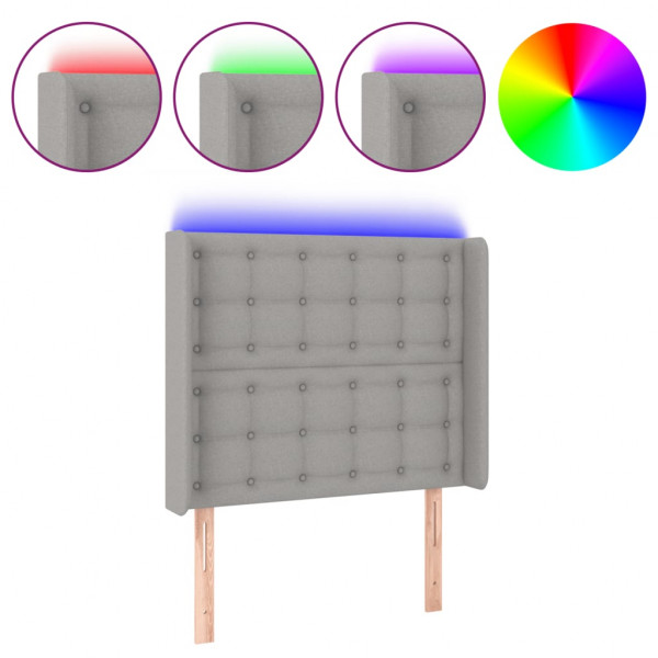 Cabecero con LED de tela gris claro 83x16x118/128 cm M 2
