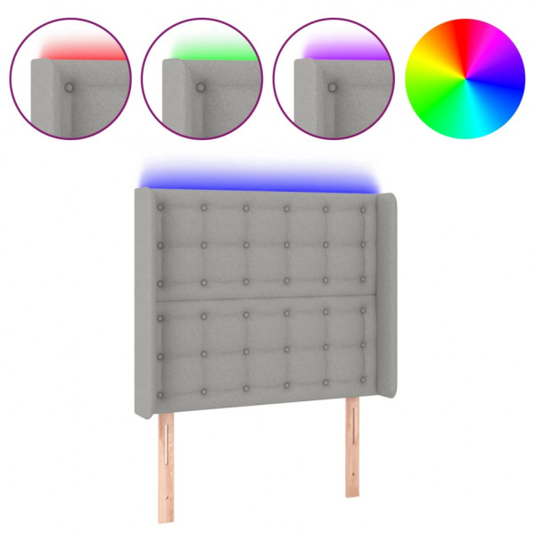 Cabeceira cama c/ luzes LED tecido 93x16x118/128 cm cinza-claro M 2
