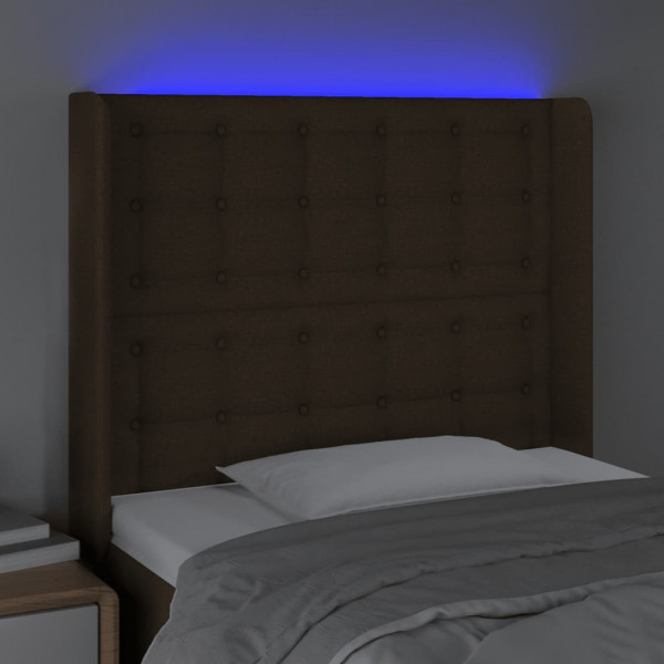 Cabeceira de cama c/ luzes LED tecido 103x16x118/128cm castanho M 4
