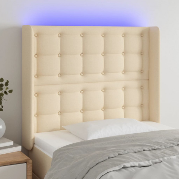 Cabecero con LED de tela color crema 103x16x118/128 cm D