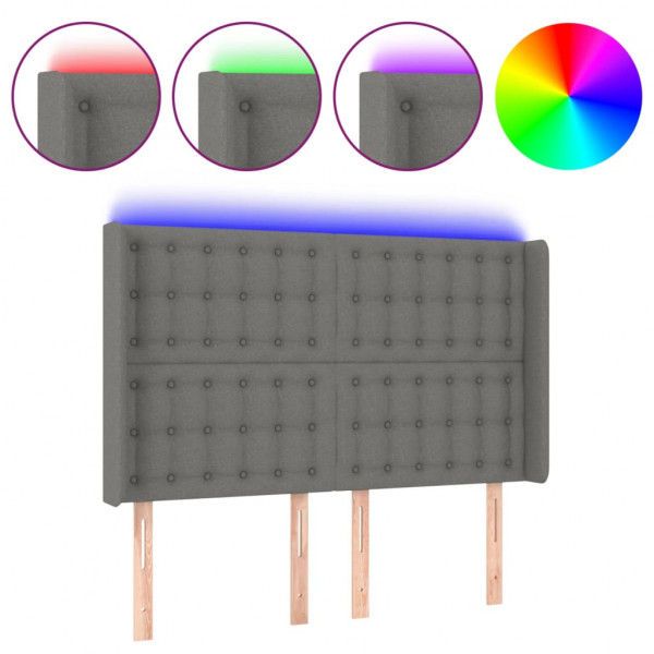 Cabecero con LED de tela gris oscuro 147x16x118/128 cm M 2