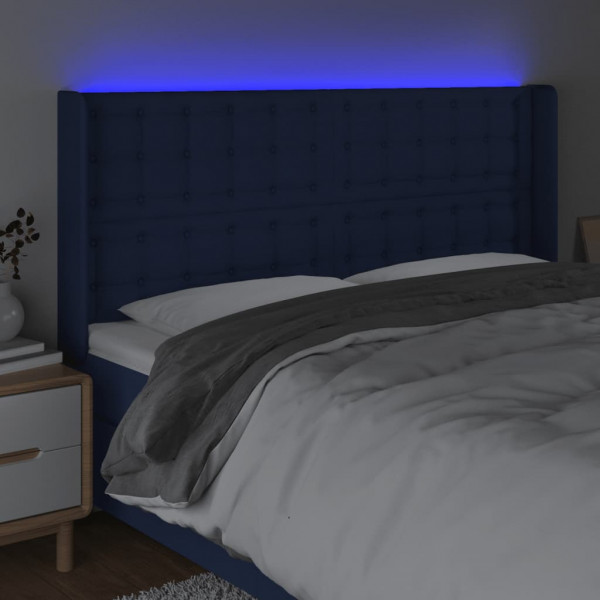 Cabeceira de cama c/ luzes LED tecido 163x16x118/128 cm azul M 4