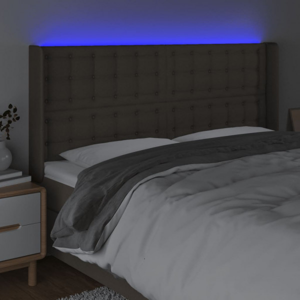 Cabeceira cama c/ LED tecido 203x16x118/128cm cinza-acastanhado M 4