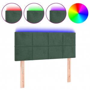 Cabeceira de cama c/ luzes LED veludo 90x5x78/88cm verde-escuro H