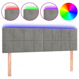 Cabecero con LED de terciopelo gris claro 144x5x78/88 cm H