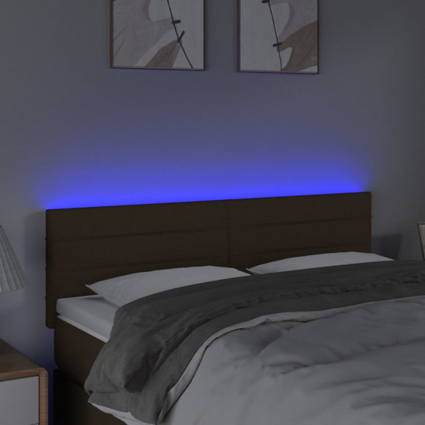 Cabeceira de cama c/ luzes LED tecido 144x5x78/88 cm castanho M 3