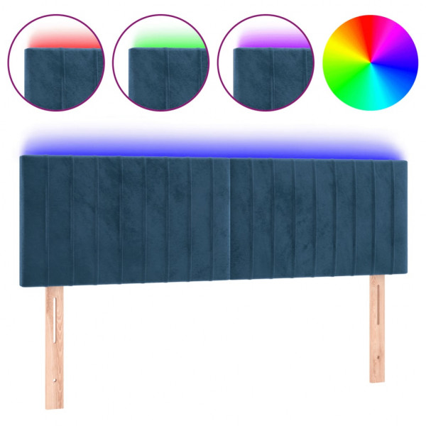 Cabeceira de cama c/ luzes LED veludo 144x5x78/88cm azul-escuro M 2