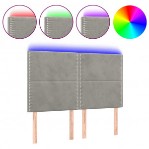 Cabecero con luces LED terciopelo gris claro 144x5x118/128 cm H