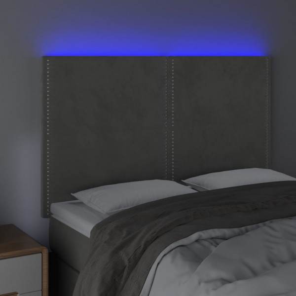 Cabeceira cama c/ luzes LED veludo 144x5x118/128cm cinza-claro M 3