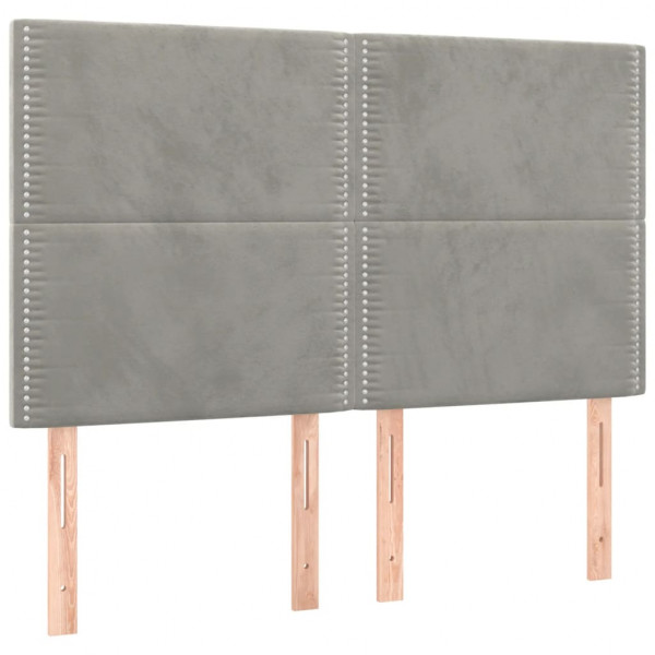 Cabeceira cama c/ luzes LED veludo 144x5x118/128cm cinza-claro M 4